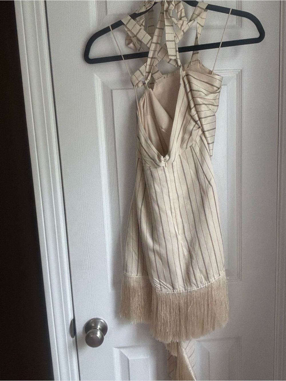 Alexis Cream Striped Halter Fringe Mini Dress - Picture 4 of 4